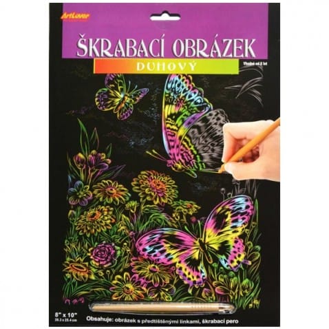 Škrabací obrázek Motýli A4, duhový