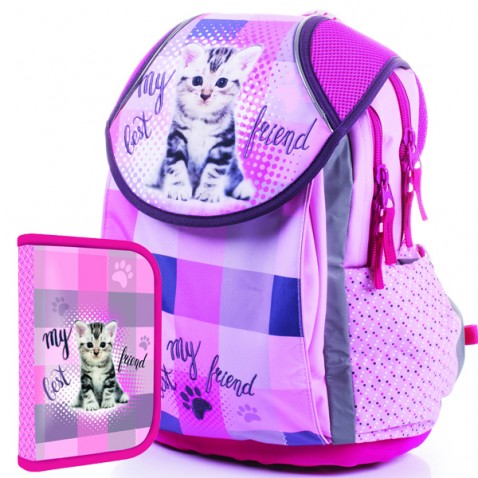 Školní anatomický batoh PLUS Kočka 2dílný SET