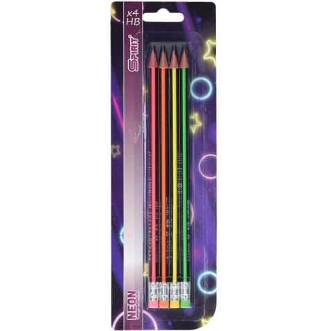 Tužky neon s gumou č.2 (HB) Spirit 4 ks