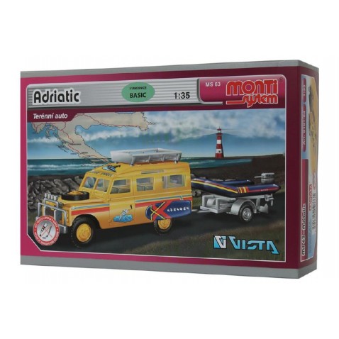 Stavebnice Monti 63 Land Rover-vlek s loďkou/člunem 1:35