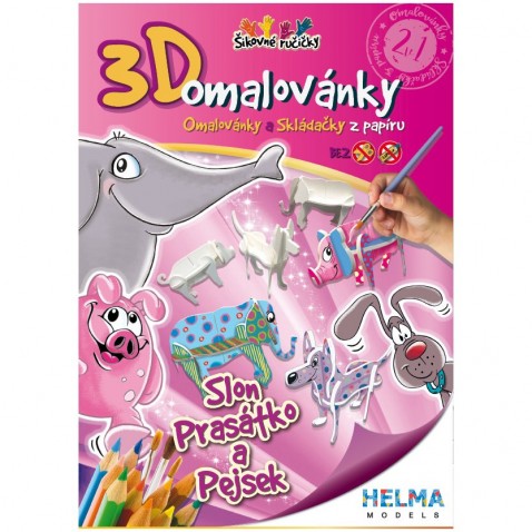 3D omalovánka A4 - SET Slon, prase, pes