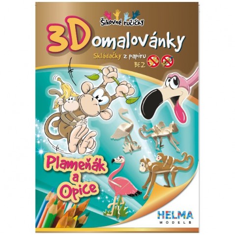 3D omalovánka A5 - SET Opice, plameňák