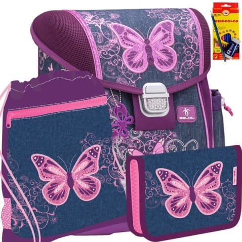 Školní batoh Belmil 403-13 Purple Flying Butterfly - SET