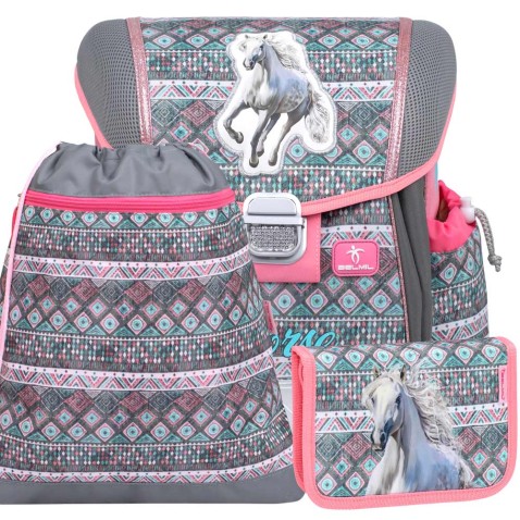 Školní taška BELMIL 403-13 Horse aruba blue - SET