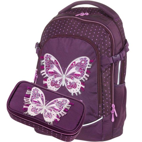 Školní batoh Walker Fame 2.0 Purple Butterfly 2dílný set