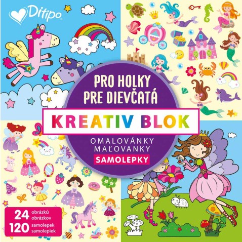 Omalovánky se samolepkami - Kreativ blok pro holky