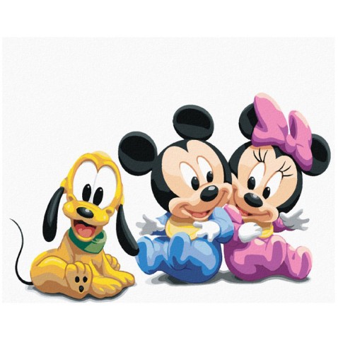 Zuty Malování podle čísel na rámu MALIČKÝ MICKEY MOUSE, MINNIE A PLUTO