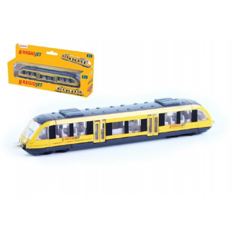 Vlak žlutý RegioJet kov/ 17cm na volný chod  21x9,5x4cm
