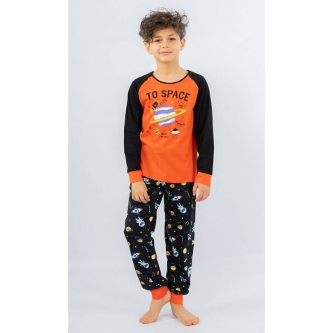 Dětské pyžamo dlouhé Vesmír oranžová