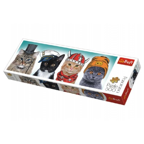 Puzzle kočky s čepicemi panorama 500 dílků 66x23,7cm