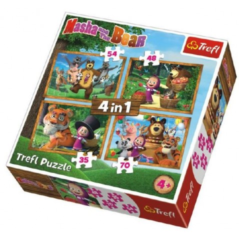 Puzzle 4v1 Máša a Medvěd Lesní Dobrodružství