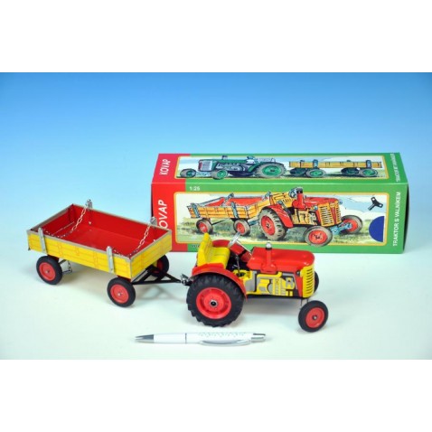 Traktor Zetor s valníkem červený na klíček 28 cm
