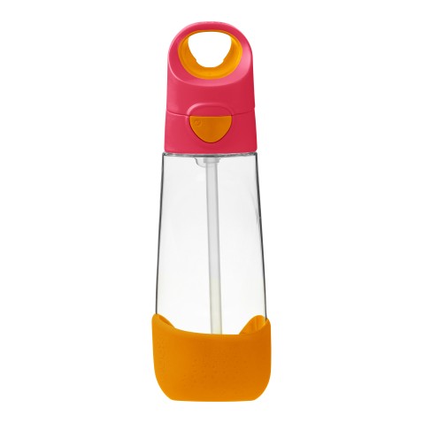 Láhev na pití s brčkem 600 ml - růžová/oranžová