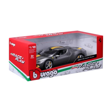 Bburago - RACE+PLAY, Ferrari 296 GTB ASSETTO FIORANO, šedá metalíza, 1:18