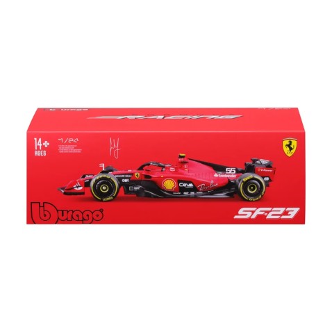 Bburago - FORMULA RACING, Ferrari SF-23 (2023) v dekorativním boxu, #55 Carlos Sainz, 1:24