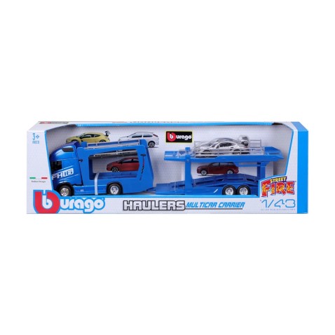 Bburago - STREET FIRE, Kamion s návěsem Multicar Carrier Volvo FH16 + Porsche 911 GT2 RS,