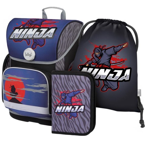 Školní set BAAGL Ergo Ninja aktovka + penál + sáček