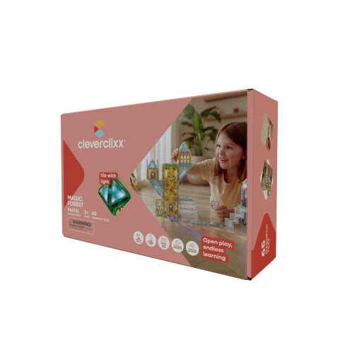 Cleverclixx – Magnetická stavebnice Magic Forest Pack Pastel - 65 ks