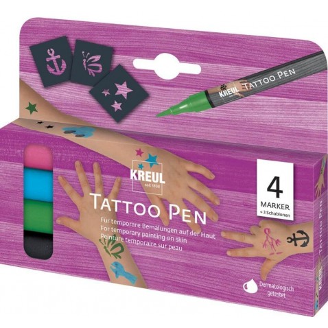 Sada Tetovací fix KREUL Tattoo Pen 4 ks Kotva, Hvězda, Motýl