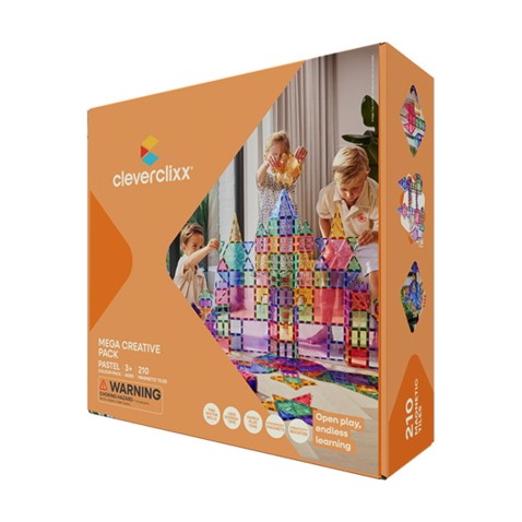 Cleverclixx – Magnetická stavebnice Mega Creative Pack Pastel – 210 ks