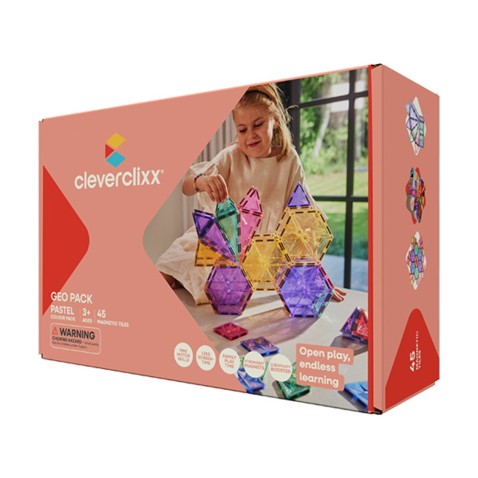 Cleverclixx – Magnetická stavebnice Geo Pack Pastel – 45 ks
