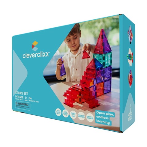Cleverclixx – Magnetická stavebnice – Sada se schody Intense – 34 ks