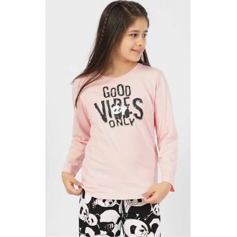 Dětské pyžamo dlouhé Good vibes only růžová