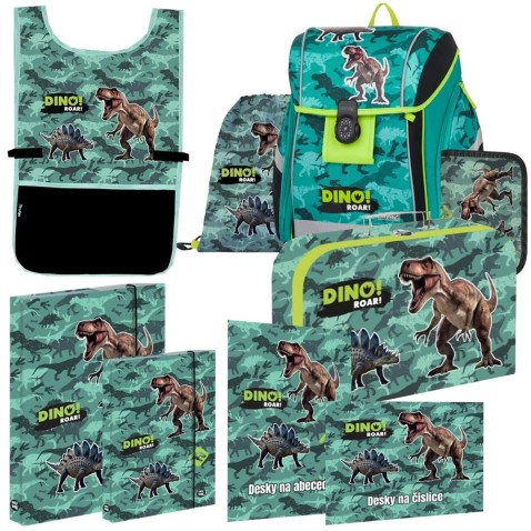 Aktovka pro prvňáčky Oxybag PREMIUM LIGHT Dino, 9dílný set