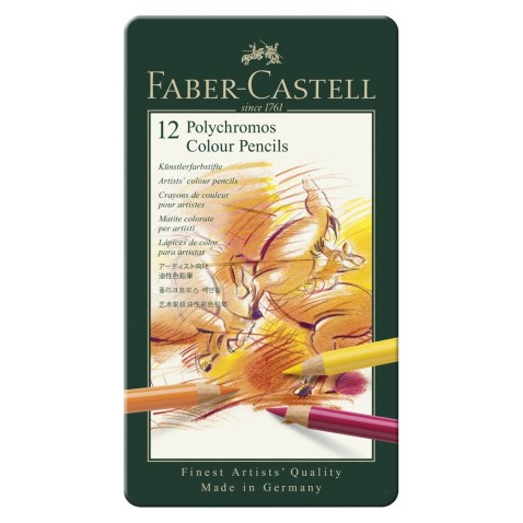 Pastelky Faber-Castell Polychromos v plechové krabičce - 12 barev
