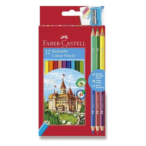 Pastelky Faber-Castell - 12 + 3ks oboustranných barev + ořezávátko