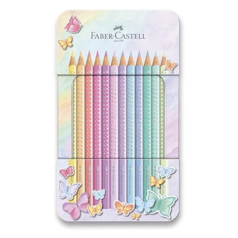 Pastelky Faber-Castell Sparkle v plechové krabičce - 12 pastelových barev