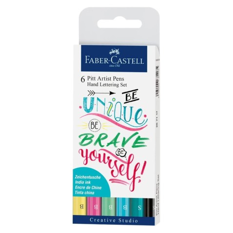 Popisovače Faber-Castell Pitt Artist Pen Hand Lettering - 6 ks, pastelová sada