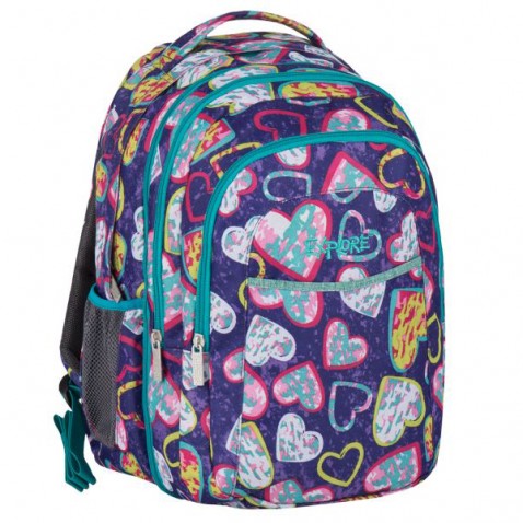 Školní batoh EXPLORE Srdíčka 2 v 1 fialový