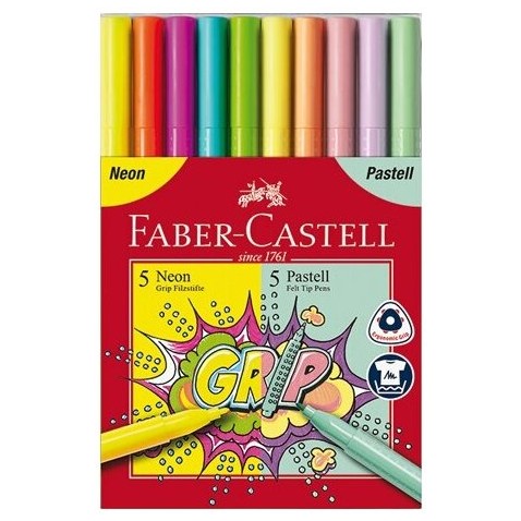 Dětské fixy Faber-Castell Grip Neon a Pastel 10 barev