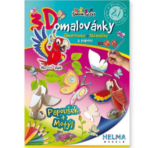 Omalovánky 3D - Papoušek a motýl A5