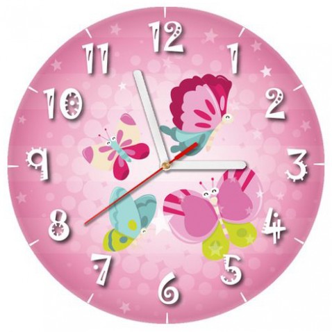 Dětské nástěnné hodiny Růžoví motýlci