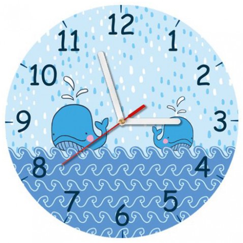 Dětské nástěnné hodiny Modré velryby