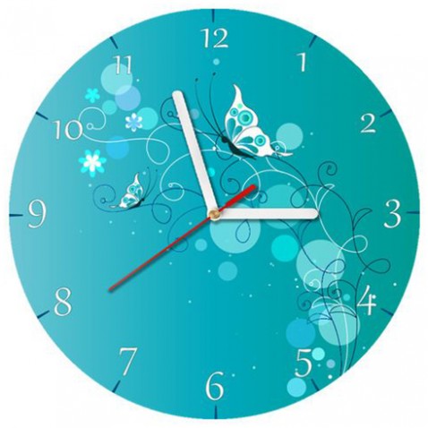 Dětské nástěnné hodiny Motýl tyrkysový
