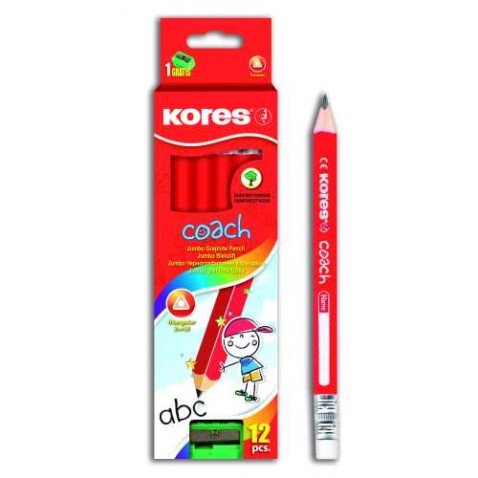 Tužka silná trojhranná Kores s gumou č.2/HB