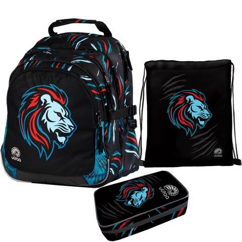 Školní taška pro prvňáčky Ulitaa Lev, 3dílný set penál velký