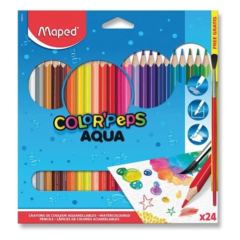 Akvarelové pastelky Maped - 24 barev + štětec