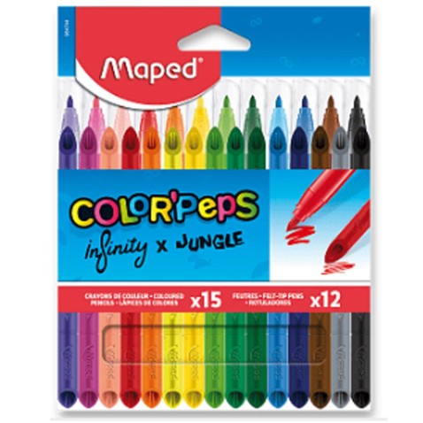 Pastelky Maped Infinity 15 ks + 12 ks fixů Jungle