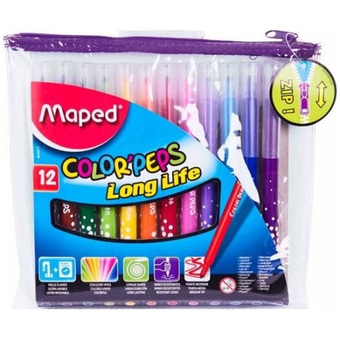 Dětské fixy Maped Color'Peps Long Life 12 barev, pouzdro na zip