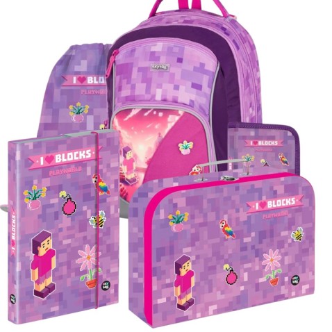 Školní batoh OXYGO Playworld Girl Pixel - 5dílný set