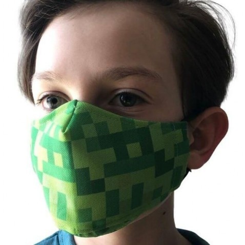 Dětská rouška zelená kostka Minecraft třívrstvá