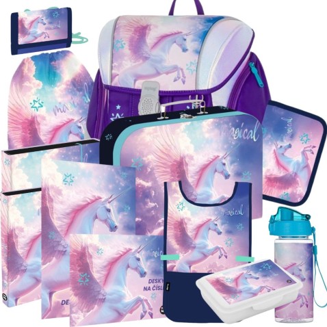 Škoní aktovka Oxybag Premium Light Pegas Magical - 12dílný set