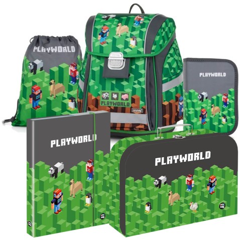 Školní aktovka pro prvňáčka Oxybag PREMIUM LIGHT Playworld 5dílný set