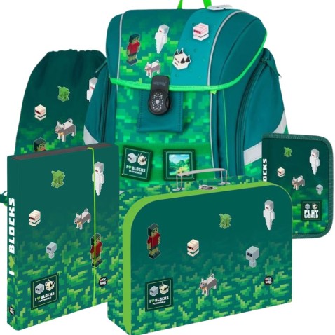 Škoní aktovka Oxybag Premium Light Playworld Pixel - 5dílný set