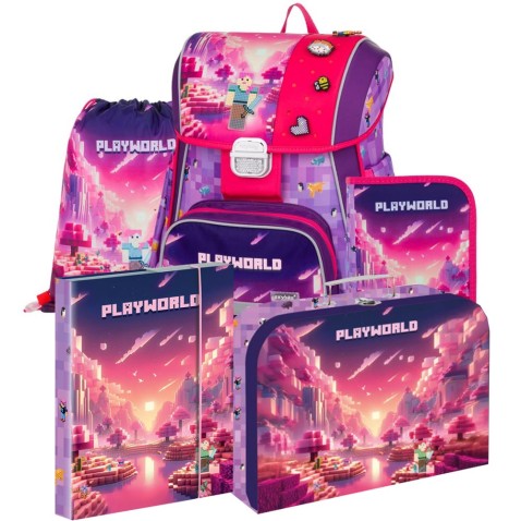 Aktovka Oxybag PREMIUM Playworld Girl, 5dílný set
