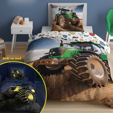 Svítící povlečení traktor zelený